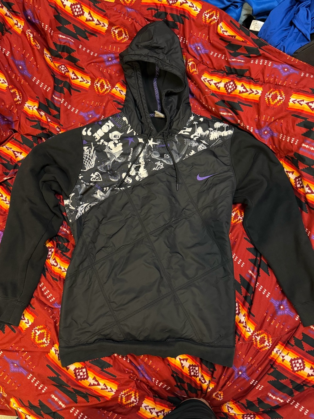 Nike Kobe Black Quilted Pullover Hoodie with Purple Swoosh